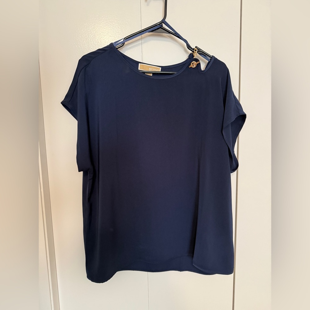 NWT MICHAEL Michael Kors Midnight Blue Short Sleeve Top